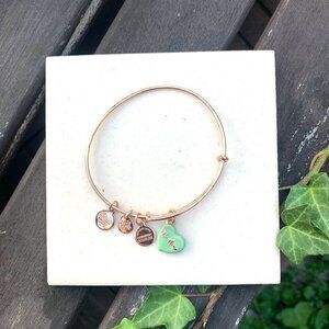 Alex and Ani “Be Mine” Green Heart Charm Bangle in RAFAELIAN Rose Gold Expands